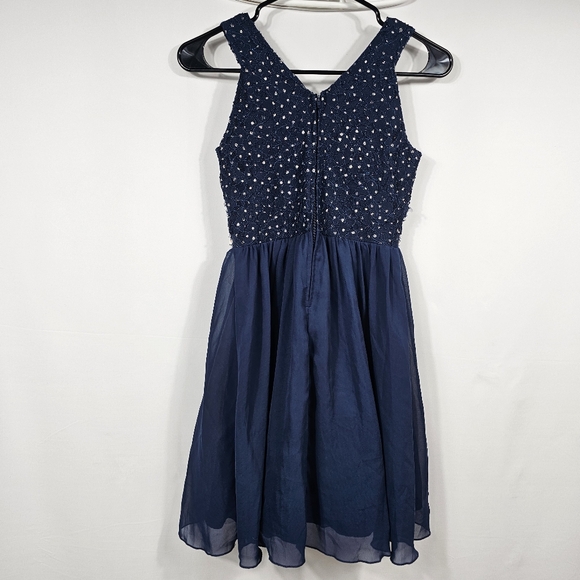 Speechless Girls Navy Blue Sleeveless A-line Dress Size 12 Beaded Bodice Formal - Picture 2 of 8